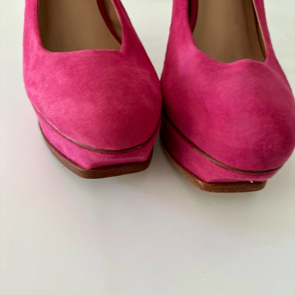 Pour La Victoire Fuchsia Suede Slingback Heels - Picture 3 of 14